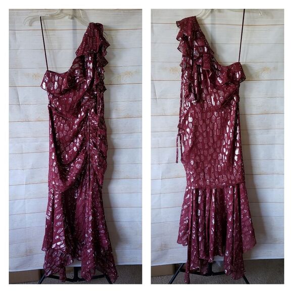 Veronica Beard Silk Metallic One Shoulder Ruffle Asymmetric Midi Dress Size 6 - Picture 2 of 10